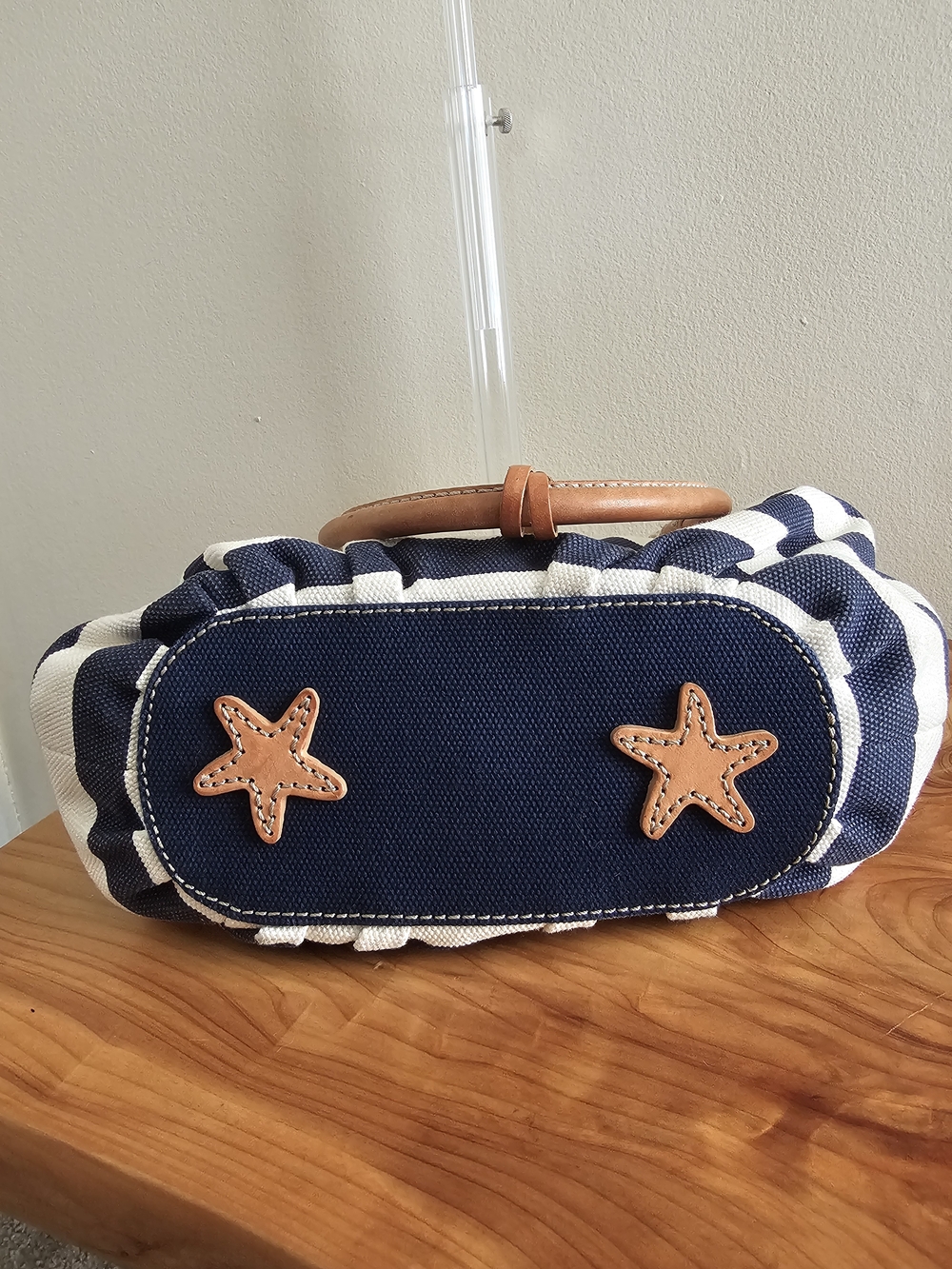 Brighton Navy and Cream Striped Shoulder Bag with Tan Handles - Picture 7 of 7